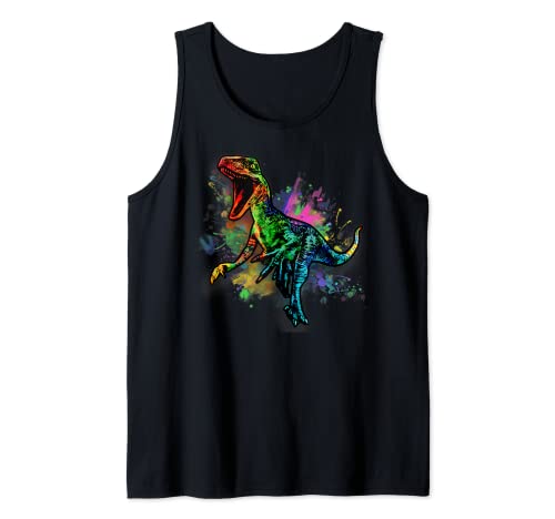 Colorful Retro Raptor Dinosaur Women & girls Tank Top