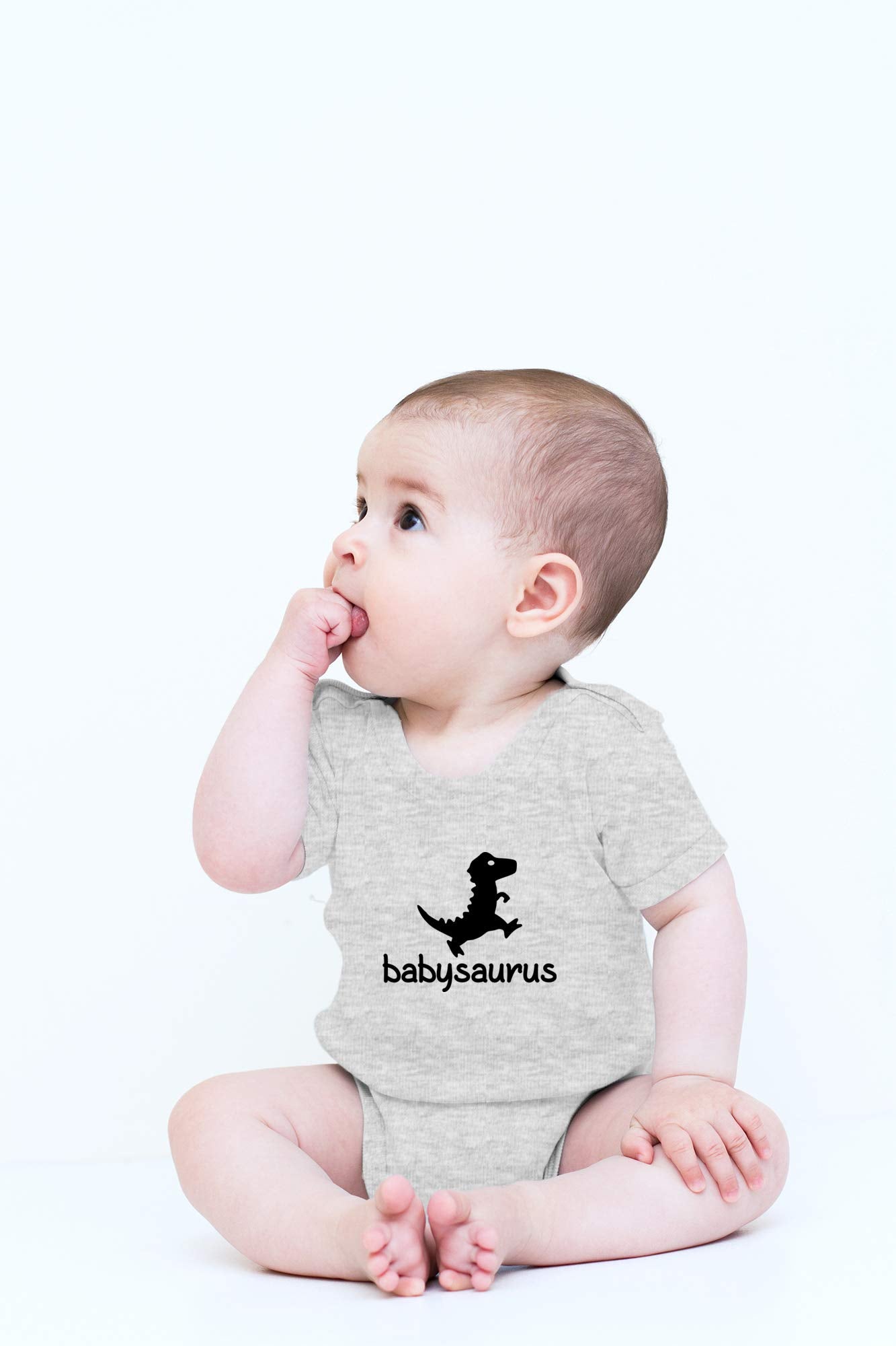 Crazy Bros Tees Babysaurus - Adorable Little Babies Dinosaur Cuteness - Funny One-piece Infant Baby Bodysuit (Newborn, Heather Grey)