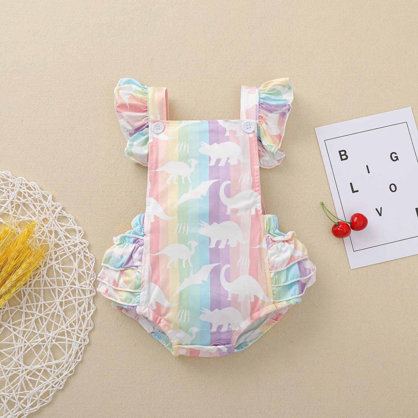 Girls Rainbow Romper Dinosaur Summer Outfit
