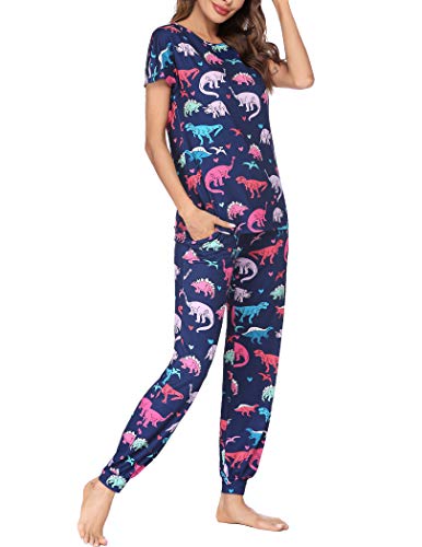 Cute Dinosaur Print Pajama Pants Set for Women XS