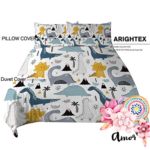Dinosaur Print Bedding, Cute Hand Drawn Dino Duvet Cover set