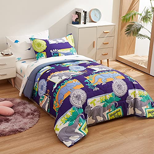Vibrant Dinosaur print 7pcs comforter bedding set