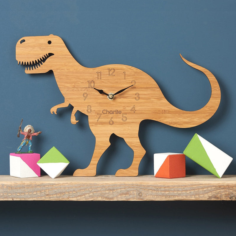 Wooden cartoon dinosaur wall clock