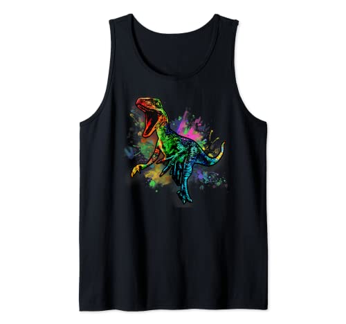 Colorful Retro Raptor Dinosaur Women & girls Tank Top