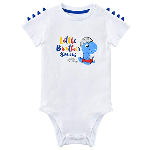 Little Brother Saurus Bodysuit Baby Boys’ Dinosaur Newborn Romper Gift (White, 3-6 Months)