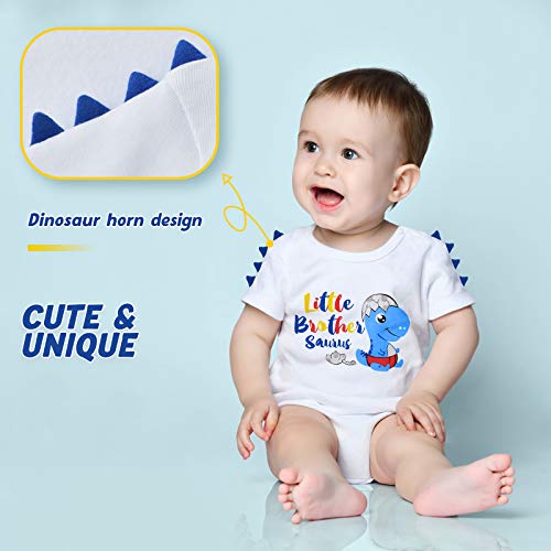 Little Brother Saurus Bodysuit Baby Boys’ Dinosaur Newborn Romper Gift (White, 3-6 Months)