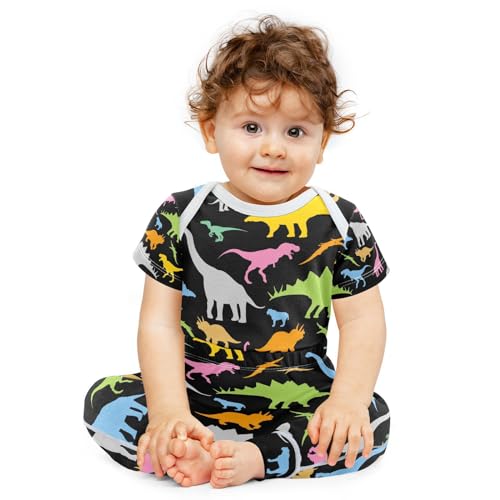 Dinosaurs Colorful Animals Infant Bodysuits Pants Sets For Boys Girls