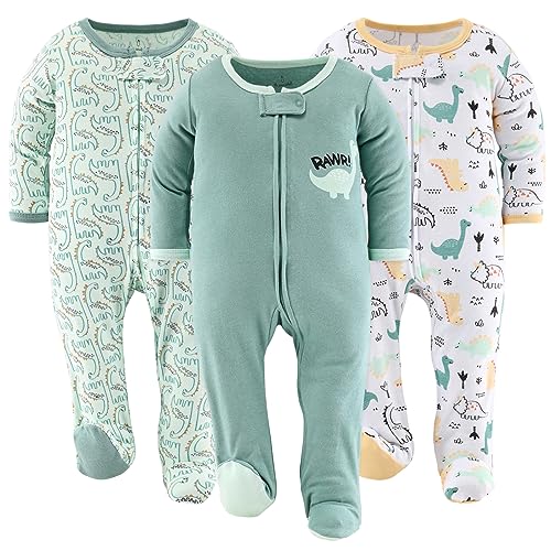 Dinosaur Baby Boys or Girls, Sleep and Play Footies, Unisex 3 Pack