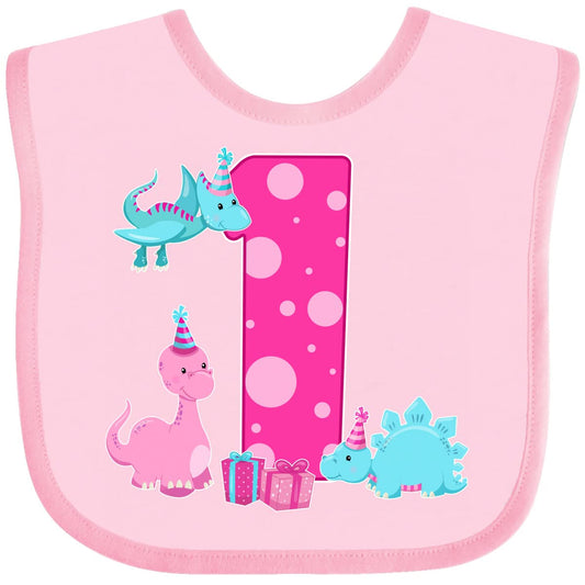 Dinosaur Party-First Birthday Baby Bib Pink