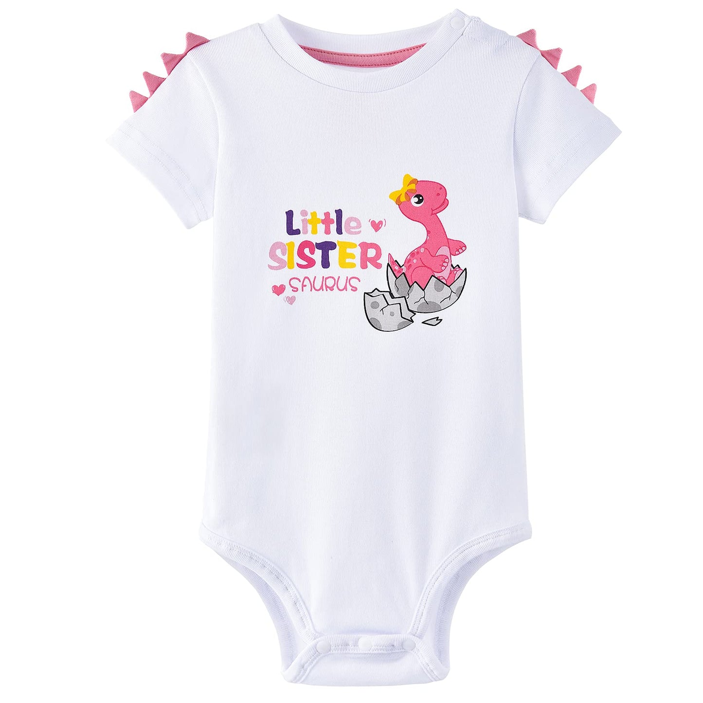 Little Sister Bodysuit Newborn Baby Girls’ Dinosaur Romper Sibling Outfit Infant Toddler Cotton Printed Short sleeve Onesies Dino Casual Summer Jumpsuit Gift (white, 0-3 Months)