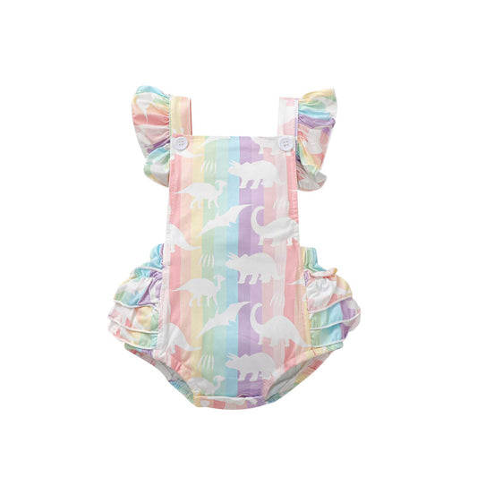 Girls Rainbow Romper Dinosaur Summer Outfit