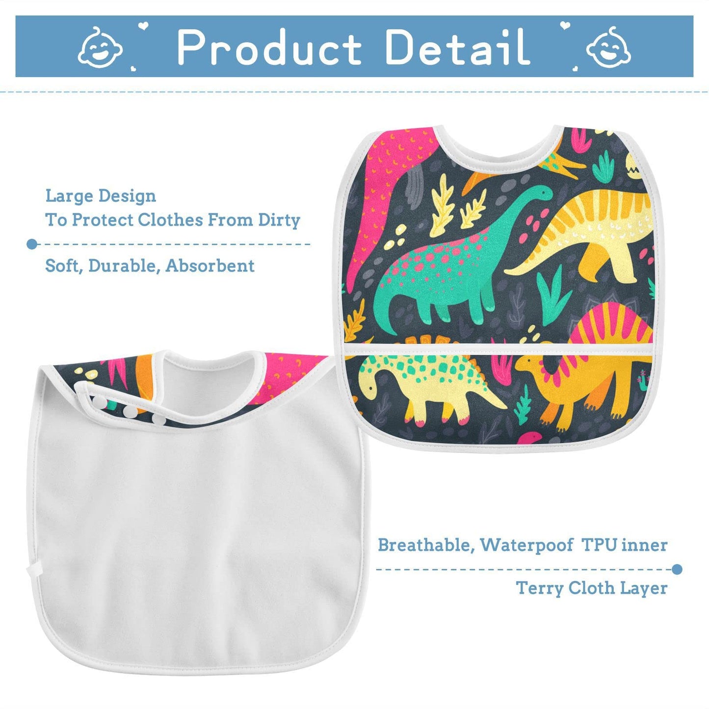 Cute Waterproof Dinosaur Baby Bibs