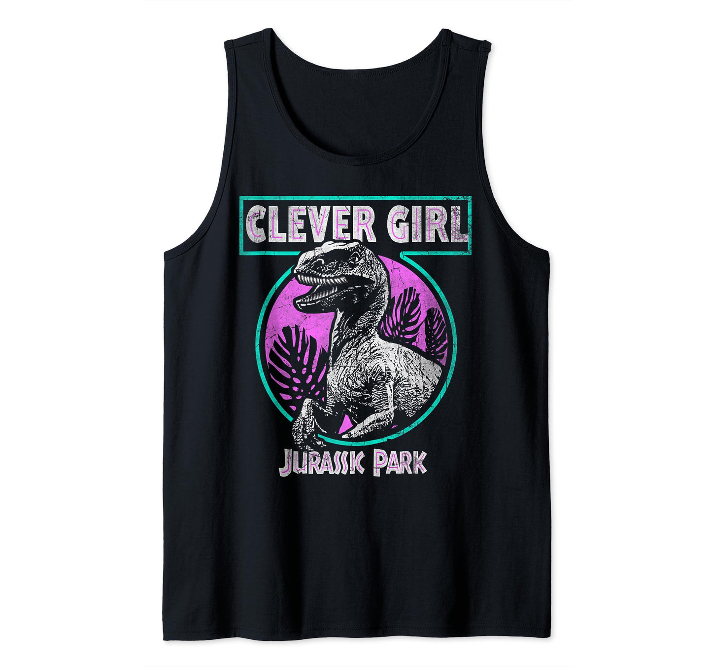 Dinosaur Distressed Teal Raptor Clever Girl Tank Top