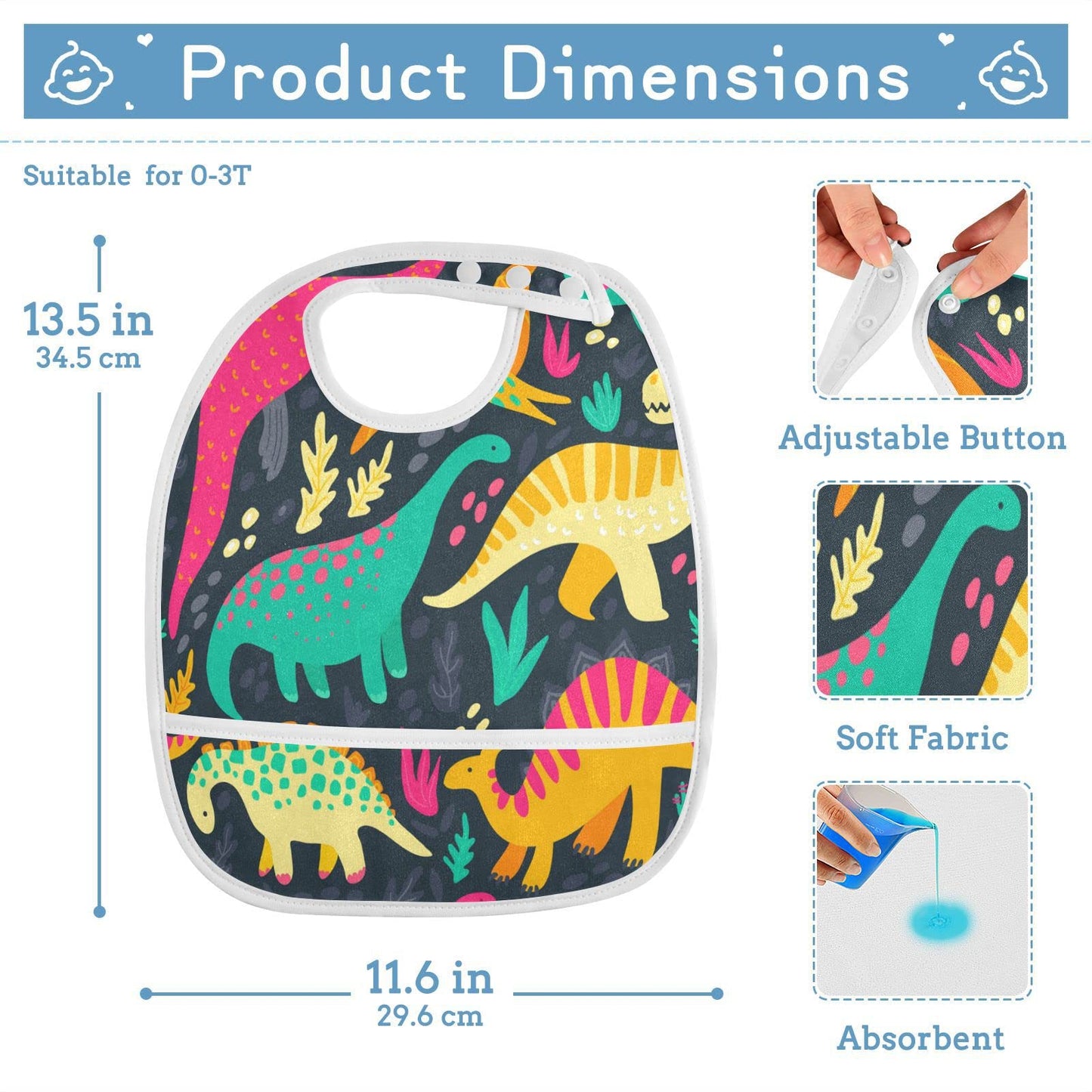 Cute Waterproof Dinosaur Baby Bibs