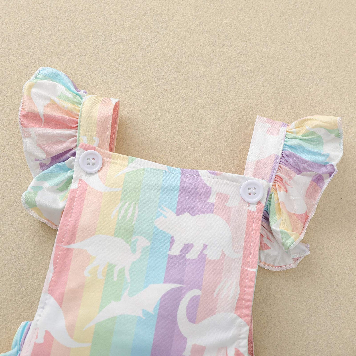 Girls Rainbow Romper Dinosaur Summer Outfit