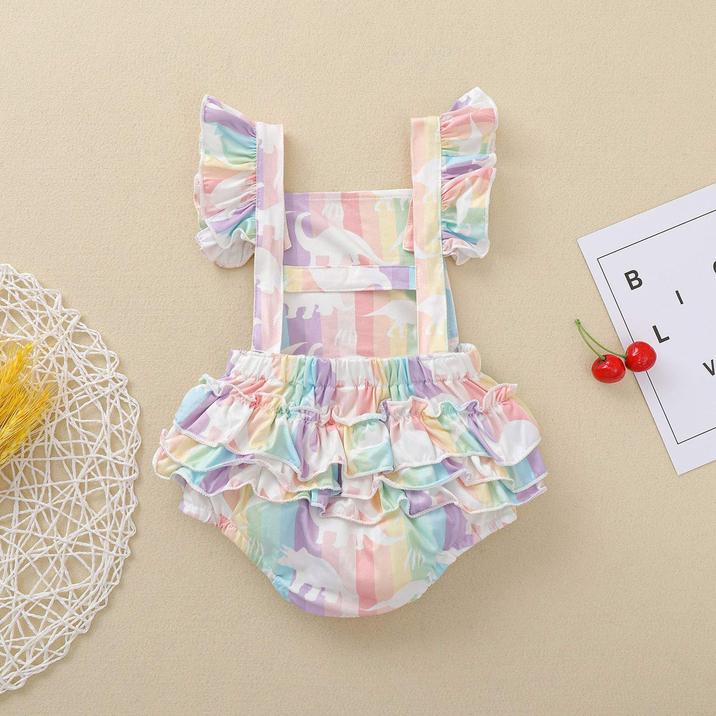 Girls Rainbow Romper Dinosaur Summer Outfit
