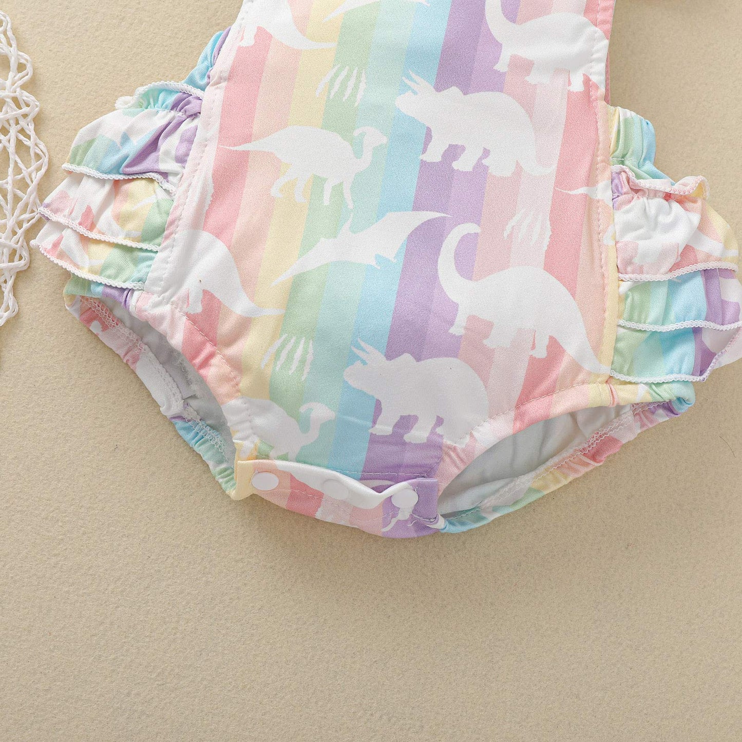 Girls Rainbow Romper Dinosaur Summer Outfit