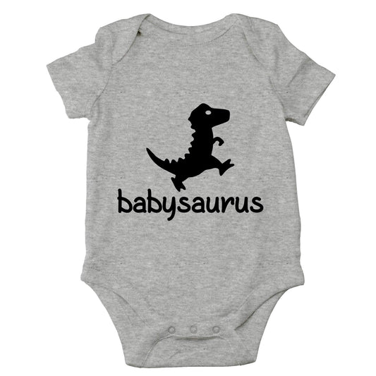 Crazy Bros Tees Babysaurus - Adorable Little Babies Dinosaur Cuteness - Funny One-piece Infant Baby Bodysuit (Newborn, Heather Grey)