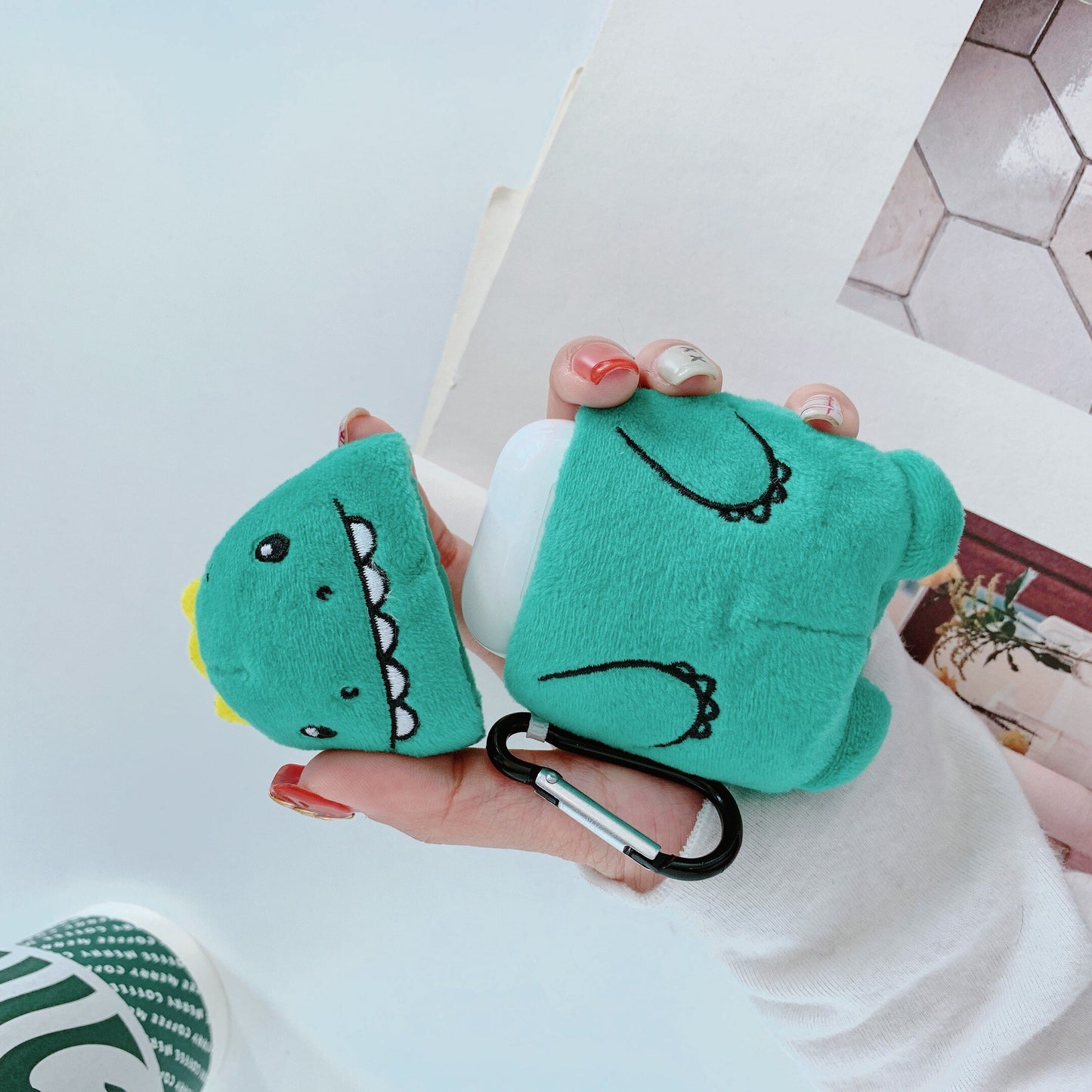 Plush dinosaur bluetooth headset case