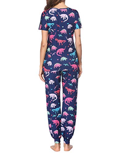 Cute Dinosaur Print Pajama Pants Set for Women XS