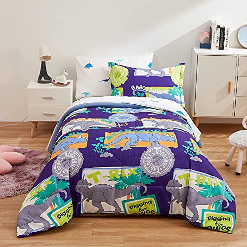 Vibrant Dinosaur print 7pcs comforter bedding set