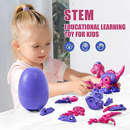 Pink T-Rex Dinosaur Toys with Dinosaur Eggs - DIY STEM Building Toys Set