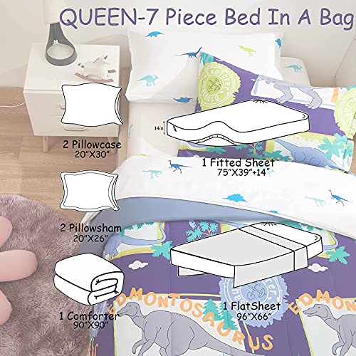 Vibrant Dinosaur print 7pcs comforter bedding set